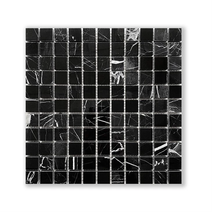 Nero Marquina Marble Square Mosaic Tile For Shower Or Bathroom Floor high quality